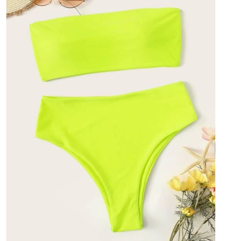 Neon yellow strapless bikini